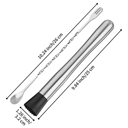 2-Piece Stainless Steel Cocktail Muddler and Mixing Spoon Set
