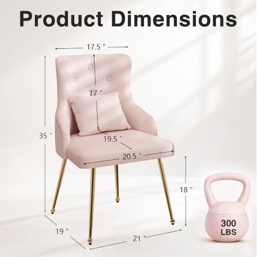 Velvet Vanity Chair with Lumbar Pillow and Metal Legs