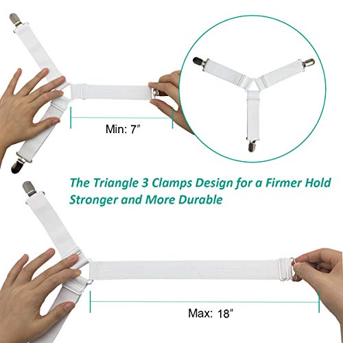 Adjustable Bed Sheet Holder Straps - 4 Pack Elastic Mattress Corner Clips