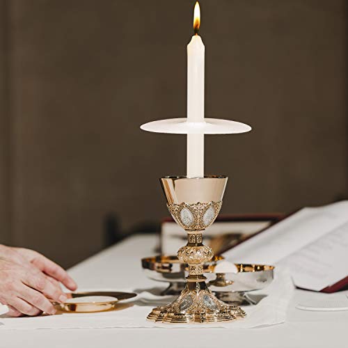20 Pack Unscented White Church Candles with Drip Protectors for Vigil & Religious Services