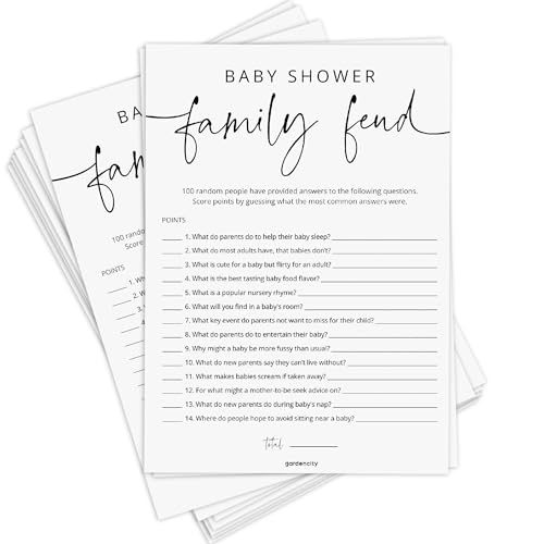 GardenCity Baby Shower Family Feud Game Cards – 50 Gender Neutral Activities