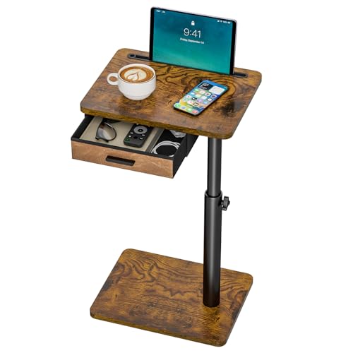 Adjustable C-Shaped TV Tray Table with Drawer and Swivel Top