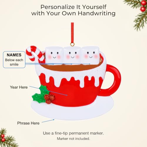 MAXORA Hot Cocoa Family of 3 Christmas Ornament 2026 - Personalized Marshmallow Mug