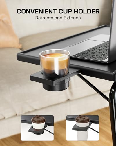 Adjustable Folding TV Tray Table with Cup Holder for Eating and Working