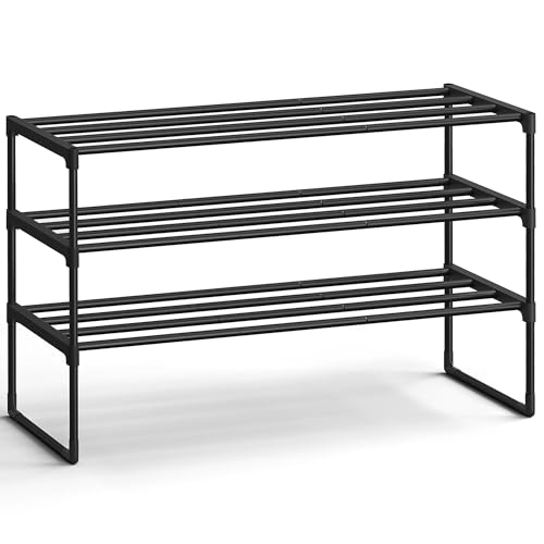 SONGMICS 3-Tier Metal Shoe Rack and Organizer Shelf, Black