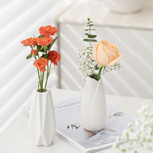 White Ceramic Vase Set of 12 - Mini Bud Vases for Flowers & Pampas Grass, Boho Wedding Centerpieces (Variation: White-st-12)