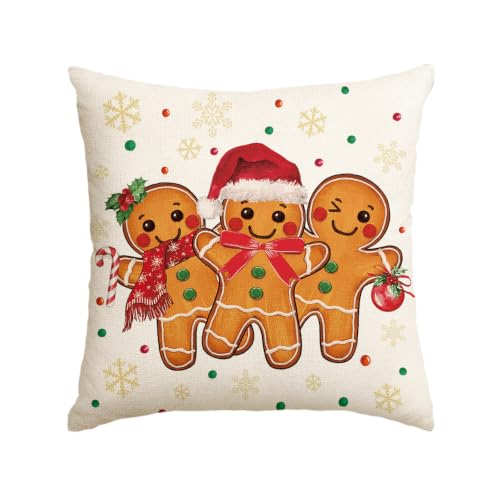 AVOIN colorlife Christmas Gingerbread Man 18x18 Inch White Pillow Cover - Holiday Decor
