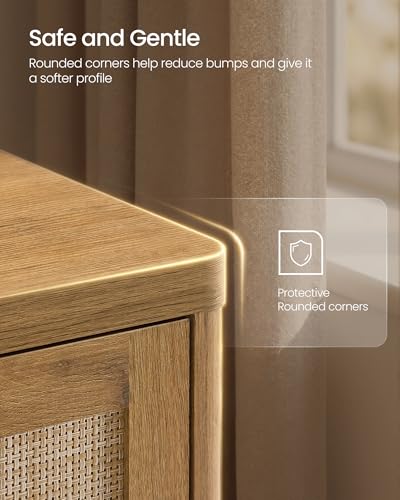 Boho Rattan Sideboard Buffet Cabinet with Adjustable Shelf - Natural Brown
