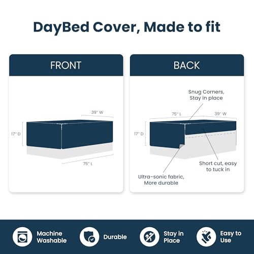 5-Piece Jacquard Daybed Cover Set with Bedskirt & Pillow Shams, Navy