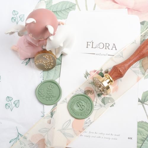 YOLAKIS YOLET-B Olive & Eucalyptus Wax Seal Stamp Set Brass Head Wedding Party