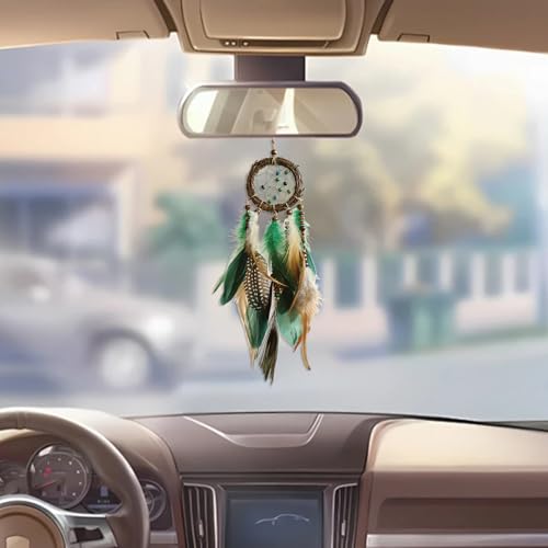 Mini Dream Catcher Car Rear View Mirror Ornament - Boho Feather Decor