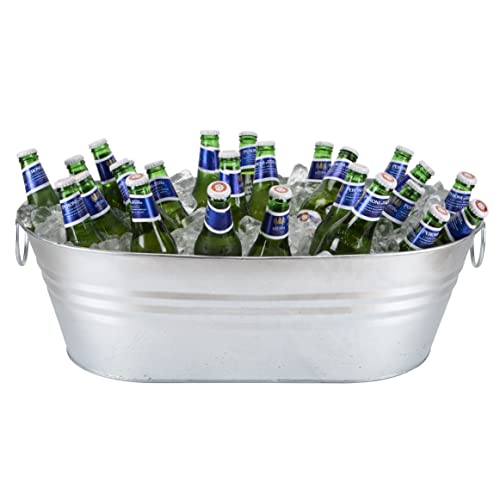Katai 1 Pack Galvanized Steel Drinks Bucket - 5.5 Gallon Rustic Oval Cooler with Handles & Bottle Opener