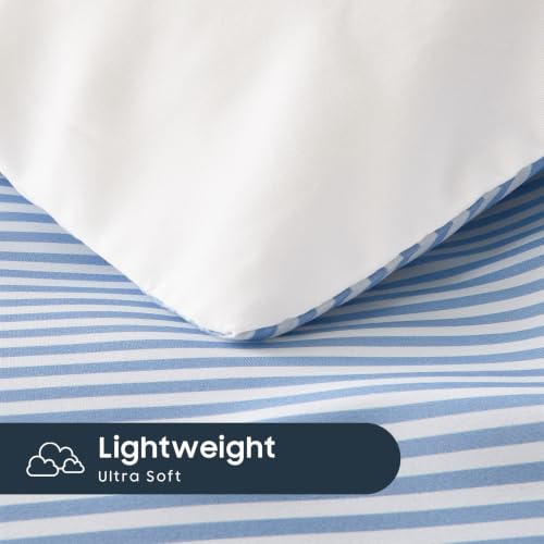 Blue and White Striped Comforter Set Full Size - 3 Piece Farmhouse Bedding
