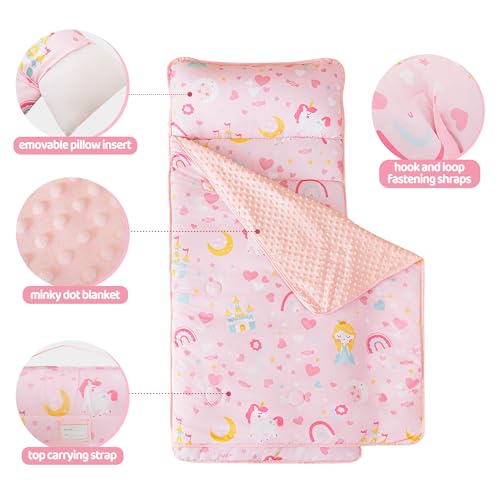Toddler Nap Mat with Removable Pillow and Blanket for Preschool Daycare