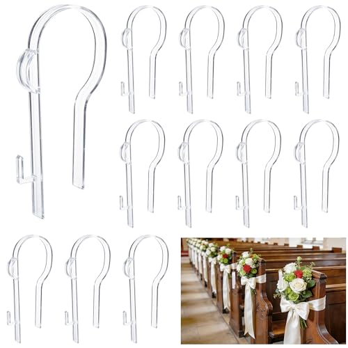 12-Pack Clear Wedding Pew Clips - Aisle Chair Hangers for Bows & Flowers
