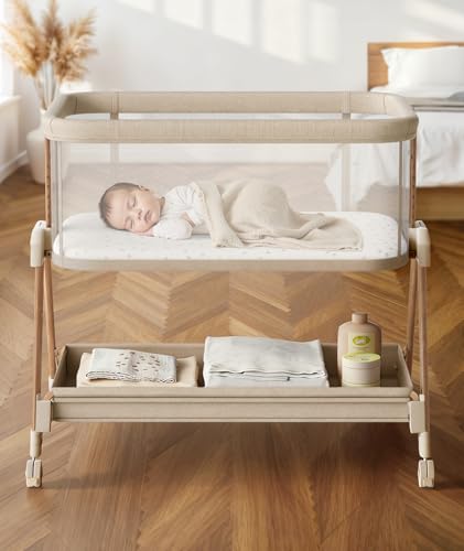 3-in-1 Bedside Sleeper Baby Bassinet - 7 Height Adjustable Crib with Wheels