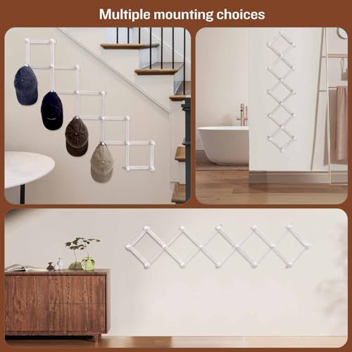 Rustic Expandable Wall Mounted Coat Rack with 16 Wood Hooks, Shabby White
