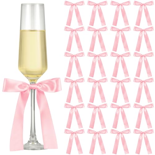 Pink Champagne Glass Bows - Set of 24 Elegant Wedding & Party Decorations