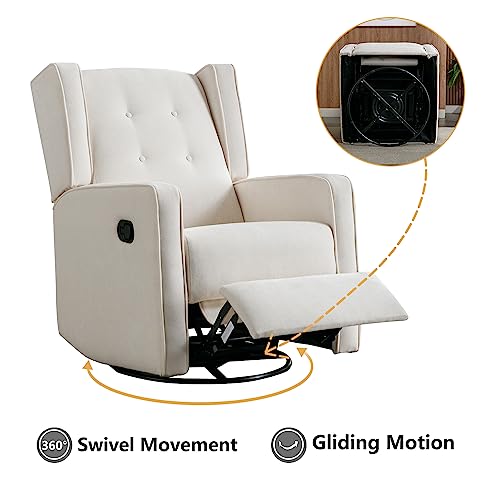 Swivel Glider Recliner Chair for Nursery and Living Room, White
