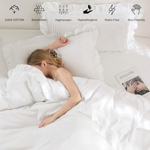 King Size White Ruffle Duvet Cover 100% Cotton 104 x 90