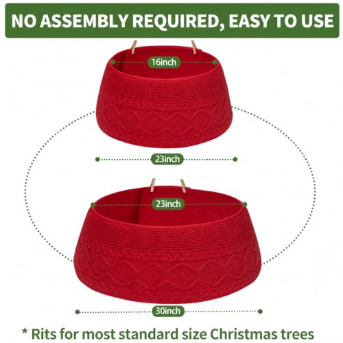Noiclub Red Cable Knit Christmas Tree Collar, Fits 23-30 Inches