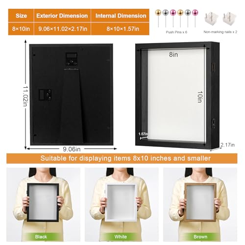 8x10 Deep Shadow Box Frame, Magnetic Display Case with Linen Backing