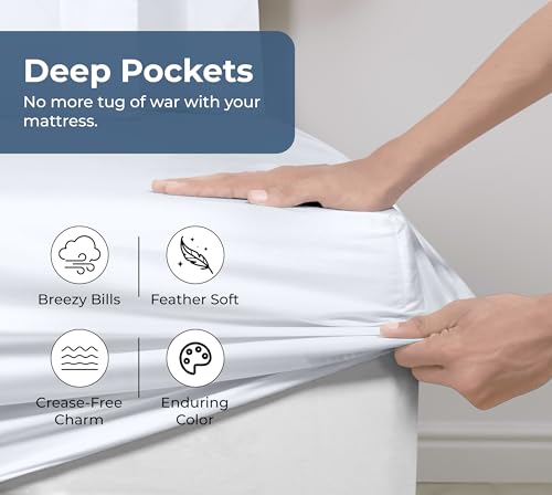 Royale Linens 100% Organic Cotton Twin XL Fitted Sheet - Deep Pocket White