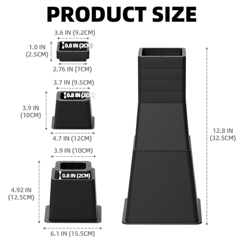 Heavy Duty Adjustable Bed Risers - Elevate Furniture by 12 Inches