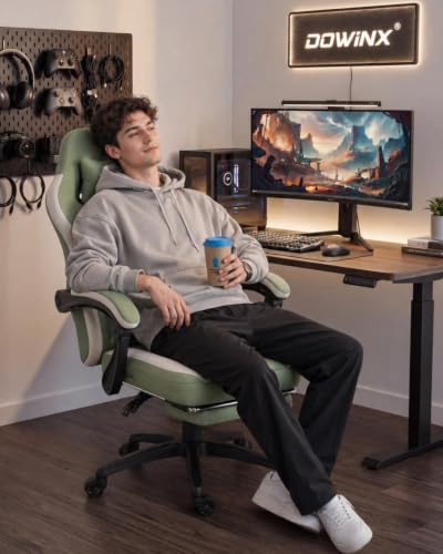 Ergonomic Fabric Gaming Chair with Footrest, Pocket Spring Cushion, Green