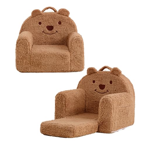 Convertible Bear Toddler Chair and Fold-Out Lounger with Washable Cover