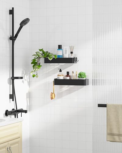 Adhesive Shower Caddy 2 Pack Large Rustproof Black Shower Shelf