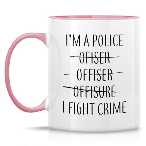 Retreez Funny I'm a Police Officer 11 oz White Mug with Pink Handle – Double-Sided