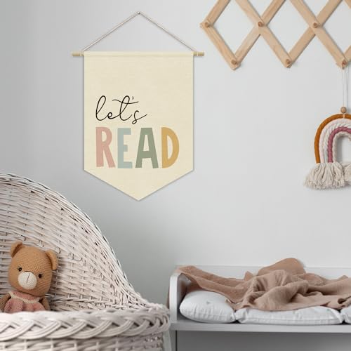 Let's Read Canvas Wall Banner, Bohemian Reading Corner Decor Hanging Flag