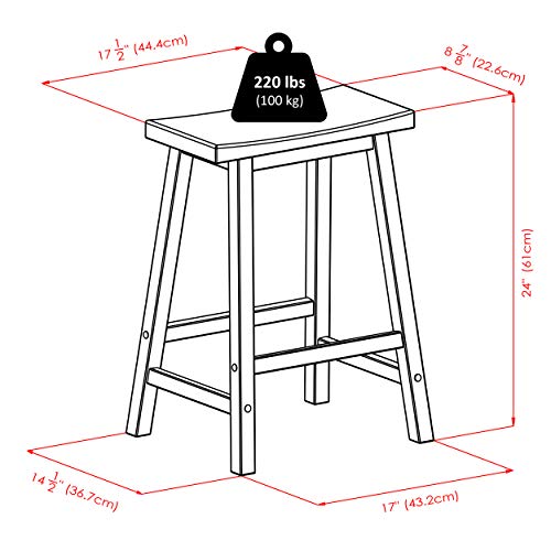 24-Inch Solid Wood Saddle Seat Counter Stool in Walnut