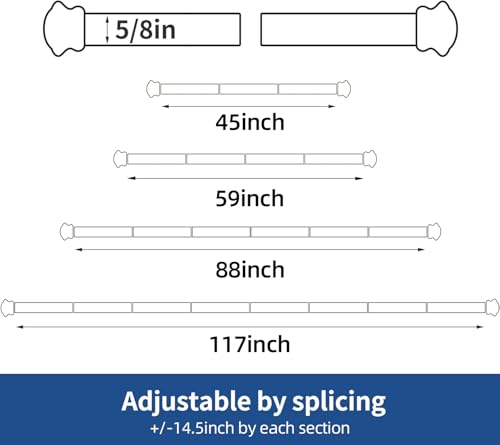 Adjustable Black Curtain Rod 30 to 45 Inch, 5/8 Inch Stainless Steel Set