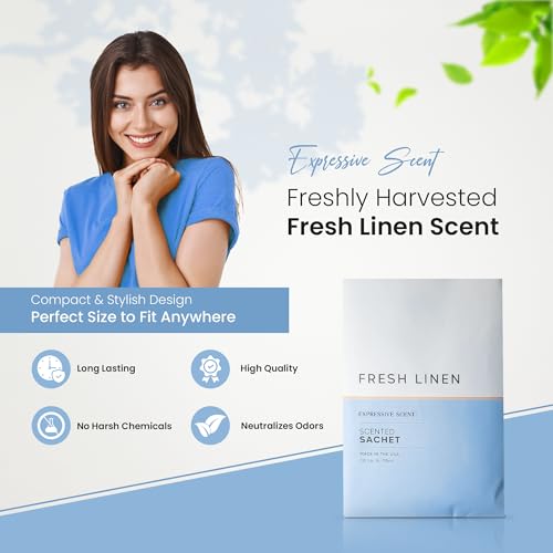 Fresh Linen Scented Sachets - 6 Pack Long-Lasting Air Freshener Envelopes