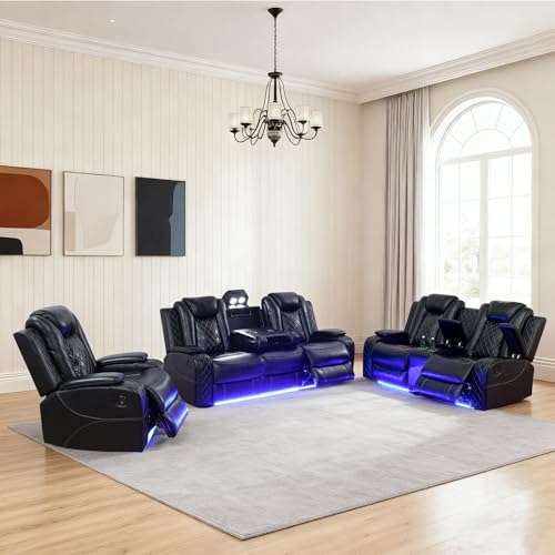6-Seater Power Reclining Sofa Set with LED Lights and Built-in Charging
