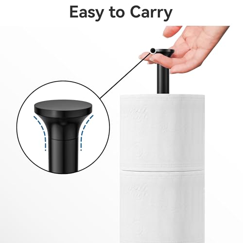 Free-Standing Toilet Paper Holder Stand with 4-Roll Storage, Matte Black