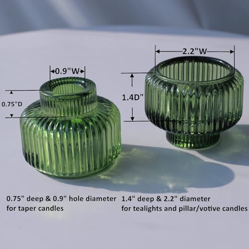 Woho Green Ribbed Taper Candle Holders (Set of 8) – Double-Sided, Vintage Glass