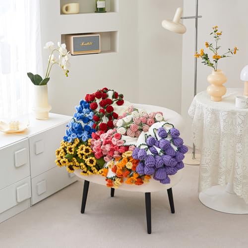 Handmade Crochet Flower Bouquet Throw Blanket - Decorative Rose Knit Throw