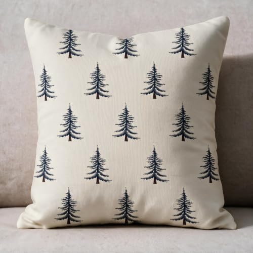 Sivirary 18x18 Blue Cream Christmas Pillow Covers Set of 2 with Tree Print