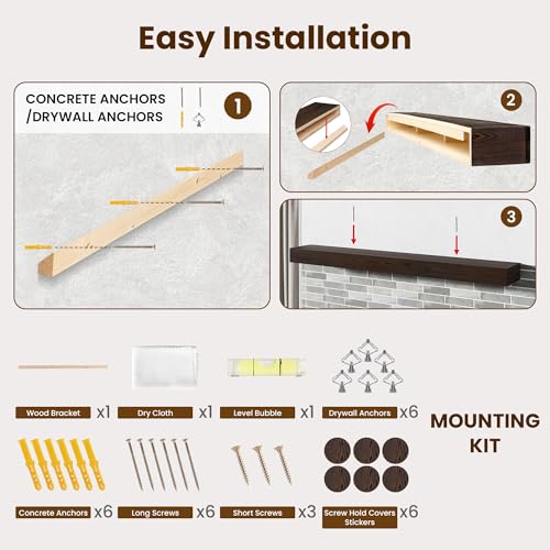 Acovy Rustic Brown Floating Fireplace Mantel Shelf 60x8x3 Inches Natural Wood