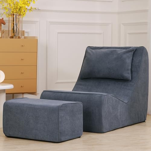 Corduroy Chaise Lounge Chair with Ottoman and Neck Pillow