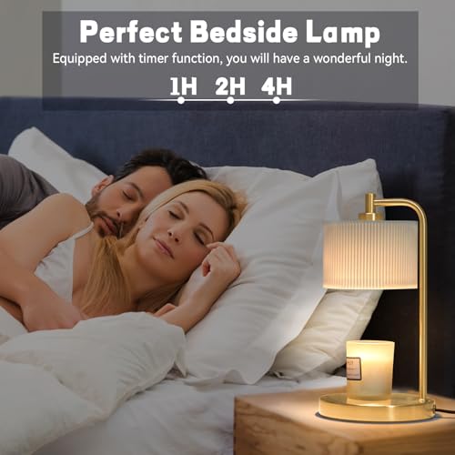 NITOWOLF Gold Candle Warmer Lamp with Timer & Dimmable Bulb - Safe Scented Candle Heating