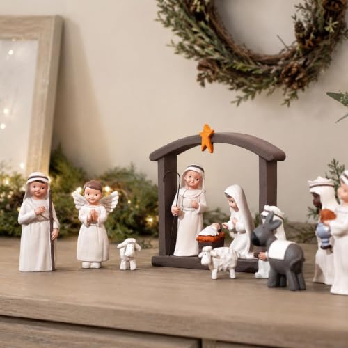 Nativity Set 12-Piece Resin Indoor Christmas Manger Scene - Off-White, 5 inch