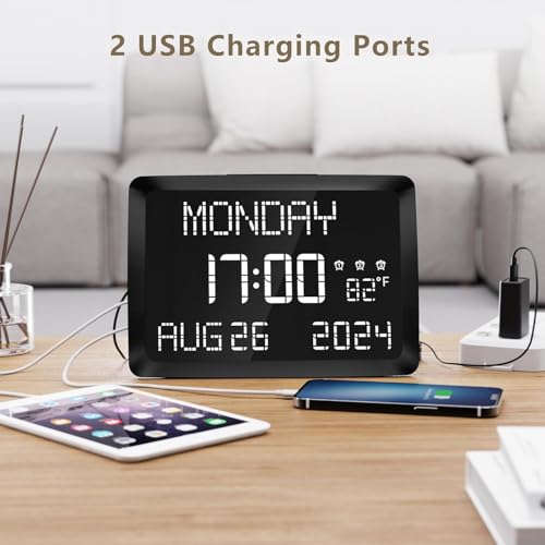 11.5-inch Large Digital Wall Clock with Temperature, Date, and 3 Alarms