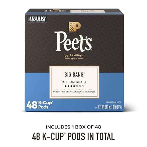 Peet's Coffee Big Bang Medium Roast Coffee Pods - 48 Count, Recyclable, Compatible with Keurig