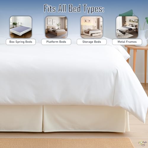 Pleated Bed Skirt Twin Size - 12 Inch Drop Microfiber Dust Ruffle, Ivory