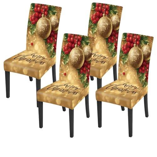LEIWEIHOPE Merry Christmas Chair Covers Set of 4 - Stretchable Red Slipcovers with Santa & Floral Trim, 19-24" Back, 15-19" Seat (Variation 25)
