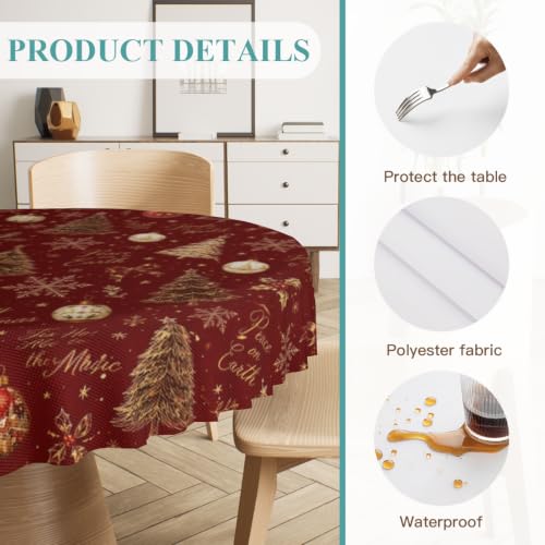 Merry Christmas Round Tablecloth 60 Inch - Waterproof Holiday Decor, Model: THIS listing: 60" (Round) / Merry Christmas-3